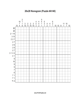 Nonogram - 20x20 - A140 Printable Puzzle