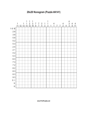 Nonogram - 20x20 - A141 Printable Puzzle