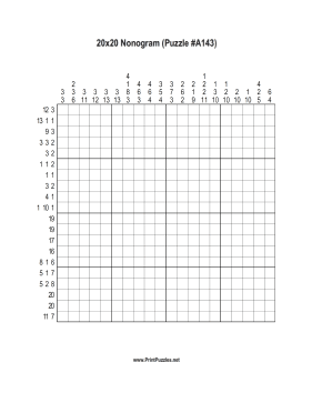 Nonogram - 20x20 - A143 Printable Puzzle