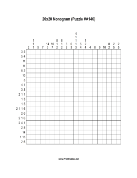 Nonogram - 20x20 - A146 Printable Puzzle