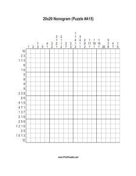 Nonogram - 20x20 - A15 Printable Puzzle