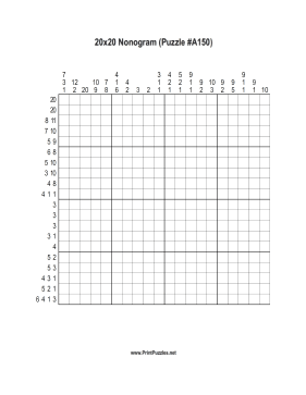 Nonogram - 20x20 - A150 Printable Puzzle