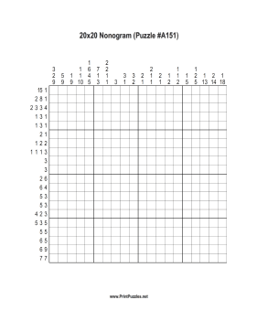 Nonogram - 20x20 - A151 Printable Puzzle