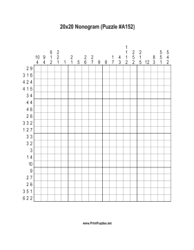 Nonogram - 20x20 - A152 Printable Puzzle