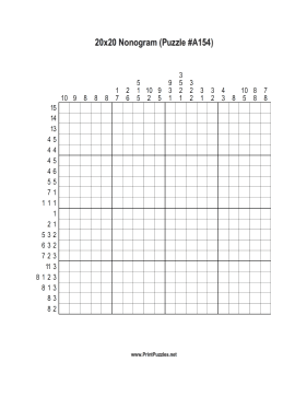 Nonogram - 20x20 - A154 Printable Puzzle