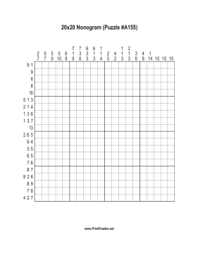 Nonogram - 20x20 - A155 Printable Puzzle