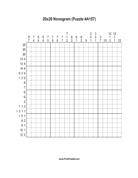 Nonogram - 20x20 - A157 Printable Puzzle