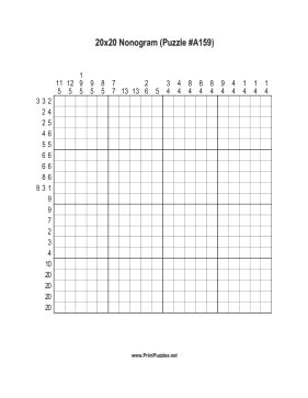 Nonogram - 20x20 - A159 Printable Puzzle