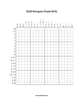 Nonogram - 20x20 - A16 Printable Puzzle