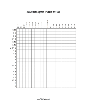 Nonogram - 20x20 - A160 Printable Puzzle