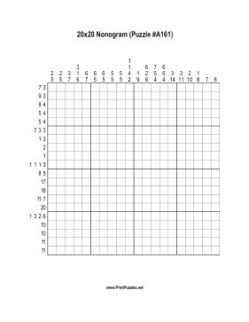 Nonogram - 20x20 - A161 Printable Puzzle