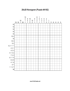 Nonogram - 20x20 - A162 Printable Puzzle