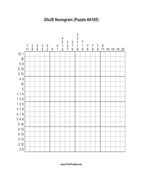 Nonogram - 20x20 - A165 Printable Puzzle