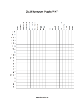 Nonogram - 20x20 - A167 Printable Puzzle
