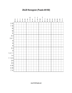 Nonogram - 20x20 - A168 Printable Puzzle