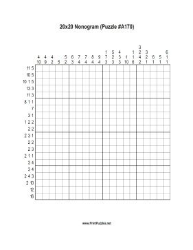 Nonogram - 20x20 - A170 Printable Puzzle