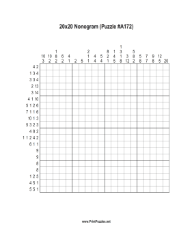 Nonogram - 20x20 - A172 Printable Puzzle