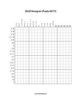 Nonogram - 20x20 - A173 Printable Puzzle