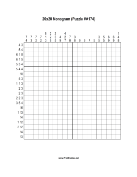 Nonogram - 20x20 - A174 Printable Puzzle