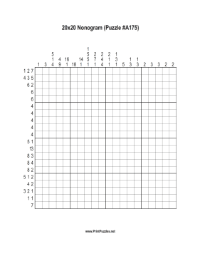 Nonogram - 20x20 - A175 Printable Puzzle