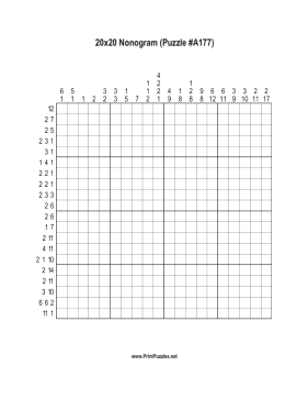 Nonogram - 20x20 - A177 Printable Puzzle