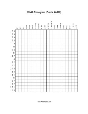 Nonogram - 20x20 - A178 Printable Puzzle