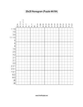 Nonogram - 20x20 - A184 Printable Puzzle
