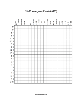 Nonogram - 20x20 - A185 Printable Puzzle