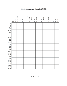 Nonogram - 20x20 - A186 Printable Puzzle