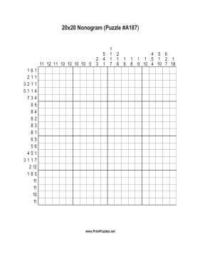 Nonogram - 20x20 - A187 Printable Puzzle