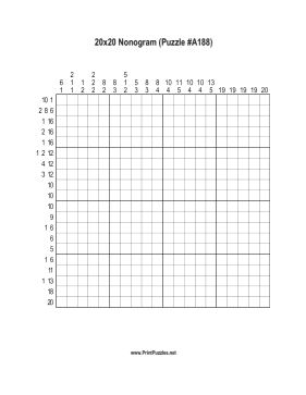 Nonogram - 20x20 - A188 Printable Puzzle