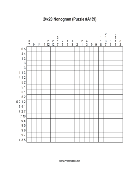 Nonogram - 20x20 - A189 Printable Puzzle