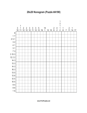 Nonogram - 20x20 - A190 Printable Puzzle