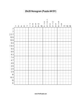 Nonogram - 20x20 - A191 Printable Puzzle