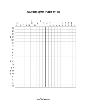 Nonogram - 20x20 - A192 Printable Puzzle