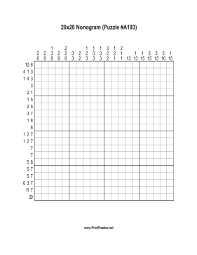 Nonogram - 20x20 - A193 Printable Puzzle