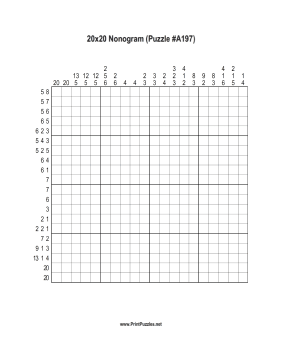 Nonogram - 20x20 - A197 Printable Puzzle