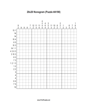 Nonogram - 20x20 - A198 Printable Puzzle