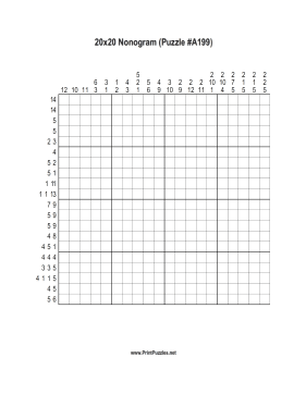 Nonogram - 20x20 - A199 Printable Puzzle