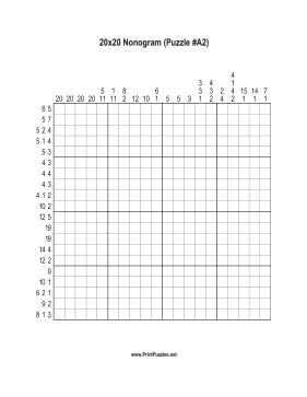 Nonogram - 20x20 - A2 Printable Puzzle