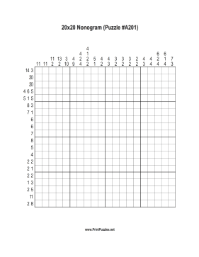 Nonogram - 20x20 - A201 Printable Puzzle