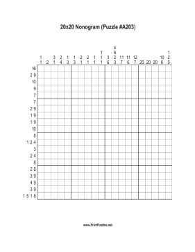 Nonogram - 20x20 - A203 Printable Puzzle