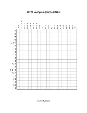 Nonogram - 20x20 - A204 Printable Puzzle