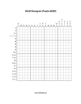 Nonogram - 20x20 - A205 Printable Puzzle
