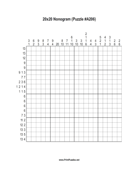Nonogram - 20x20 - A206 Printable Puzzle
