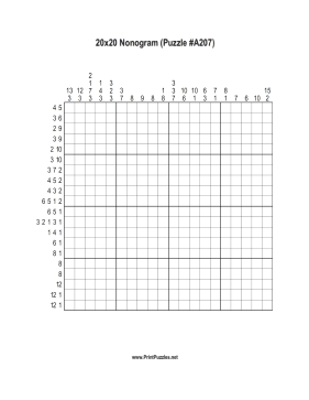 Nonogram - 20x20 - A207 Printable Puzzle