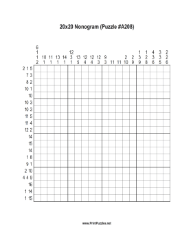 Nonogram - 20x20 - A208 Printable Puzzle