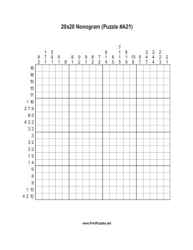Nonogram - 20x20 - A21 Printable Puzzle