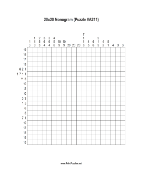 Nonogram - 20x20 - A211 Printable Puzzle