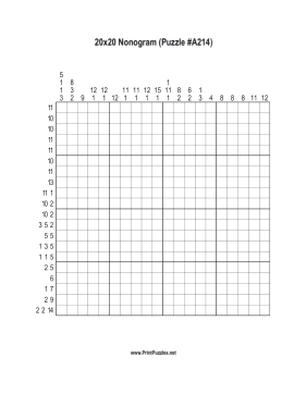 Nonogram - 20x20 - A214 Printable Puzzle